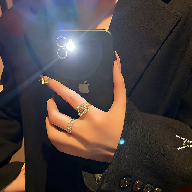 New Trendy Two-color Black Heart Rings For Women Minimalist Aesthetic Drop Of Oil Open Rings Female Metal Punk Party Jewelry