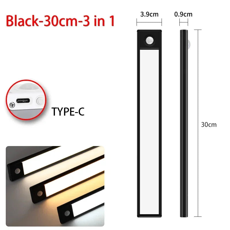 LED Night Light Motion Sensor Wireless USB Cabinet Night Light Wardrobe Lamp For Kitchen Cabinet Bedroom Wardrobe 20/30/40/60CM