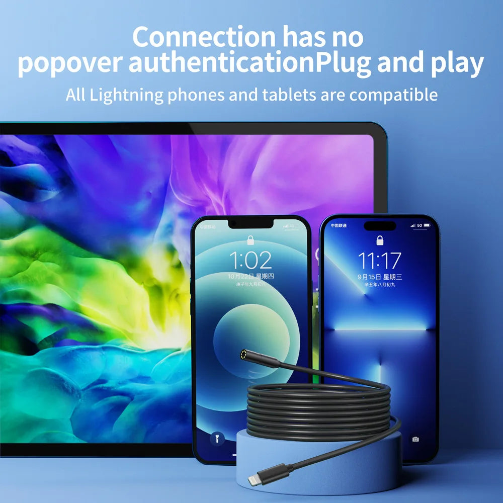 Industrial Endoscope Camera for iOS System HD 960P Waterproof Inspection Sewer Borescope Camera for Checking Car