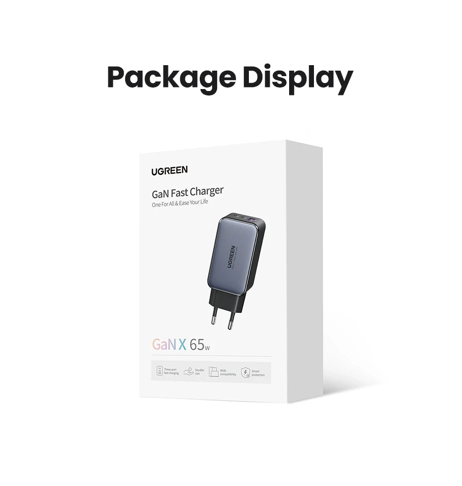 UGREEN 65W GaN Charger Quick Charge 4.0 3.0 USB C Charger for iPhone 16 15 14 Pro Max Laptop Macbook Air Tablet PD Fast Charger