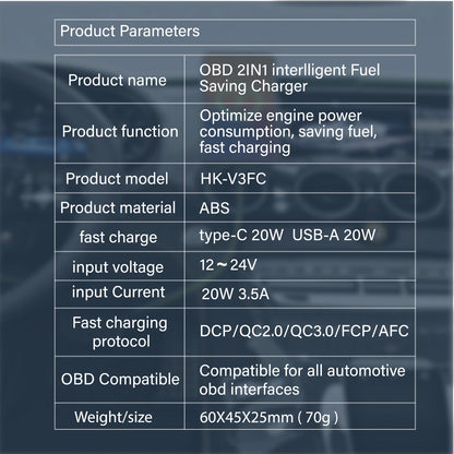 obdiicats OBD 2IN1 Fuel Saving With Fast Charger Chip Tuning Box For Benzine &Diesel Cars Increase Power Upgraded From HK-V3