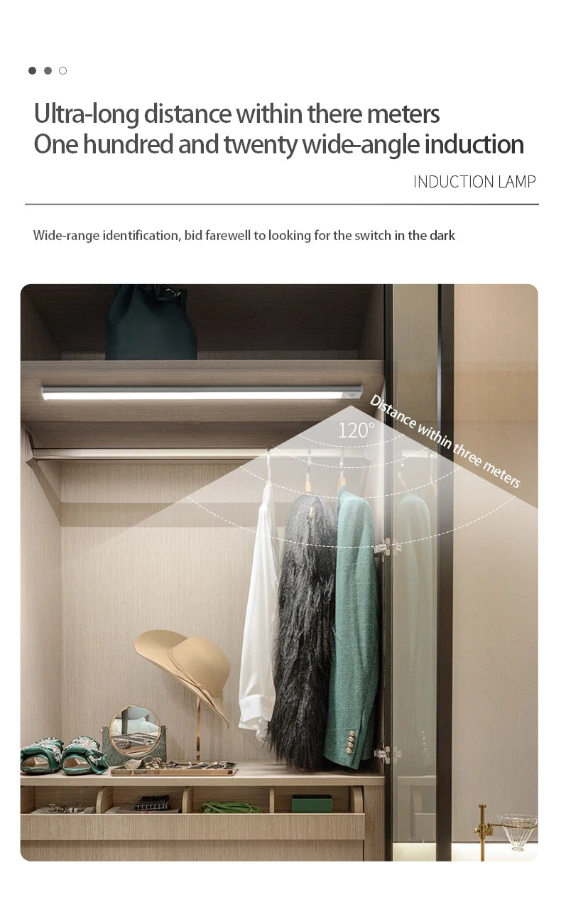 LED Night Light Motion Sensor Wireless USB Cabinet Night Light Wardrobe Lamp For Kitchen Cabinet Bedroom Wardrobe 20/30/40/60CM