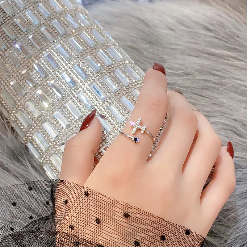 New Trendy Two-color Black Heart Rings For Women Minimalist Aesthetic Drop Of Oil Open Rings Female Metal Punk Party Jewelry