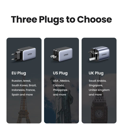 UGREEN 65W GaN Charger Quick Charge 4.0 3.0 USB C Charger for iPhone 16 15 14 Pro Max Laptop Macbook Air Tablet PD Fast Charger