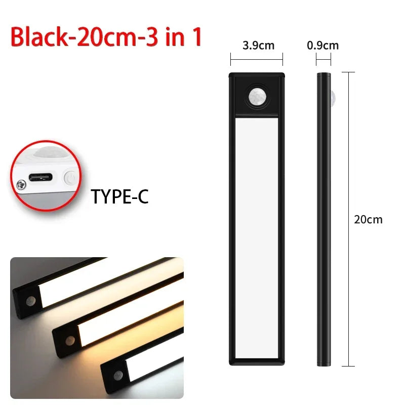 LED Night Light Motion Sensor Wireless USB Cabinet Night Light Wardrobe Lamp For Kitchen Cabinet Bedroom Wardrobe 20/30/40/60CM