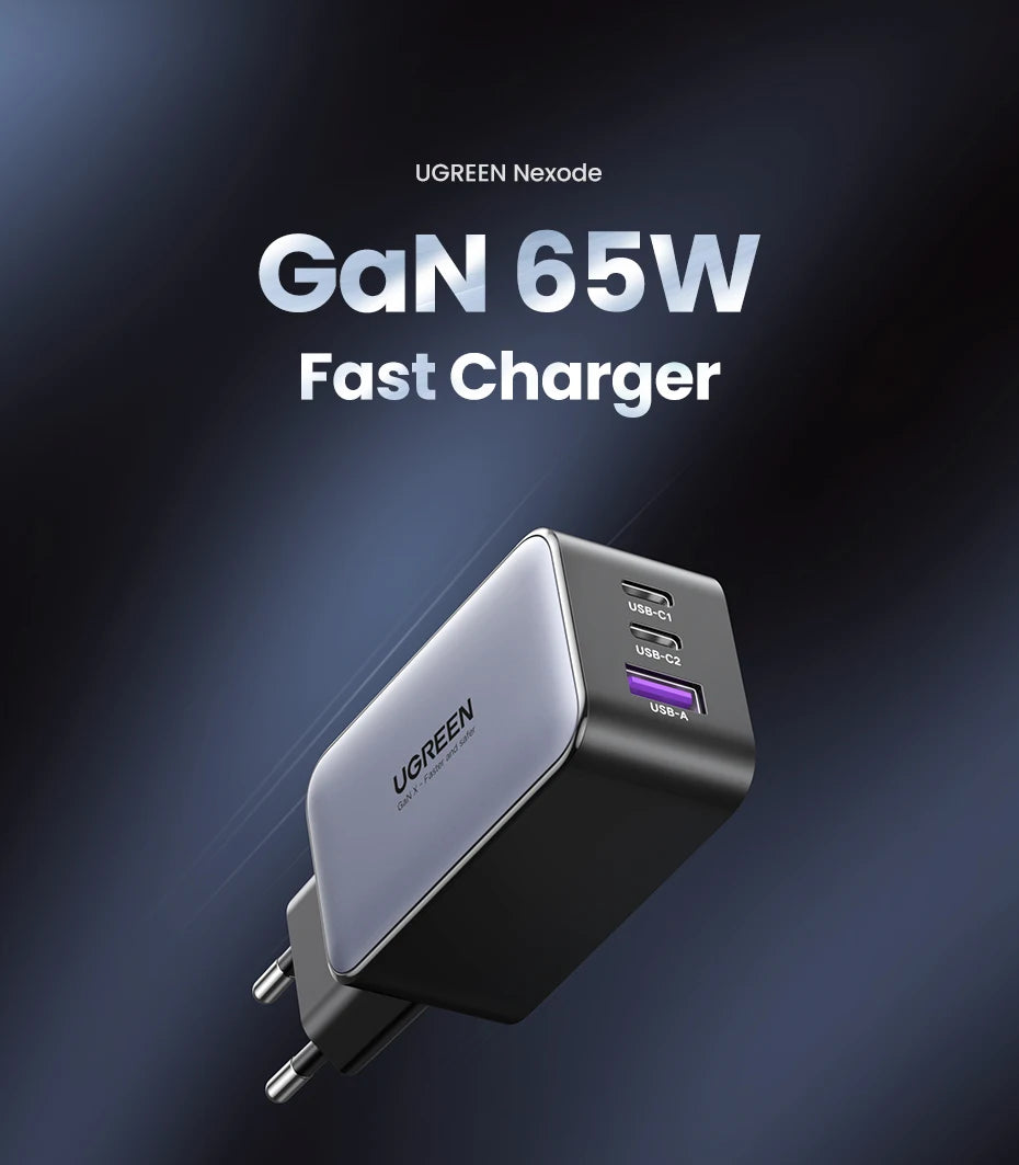 UGREEN 65W GaN Charger Quick Charge 4.0 3.0 USB C Charger for iPhone 16 15 14 Pro Max Laptop Macbook Air Tablet PD Fast Charger